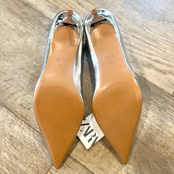 ZARA Metallic Pointed Toe Heels NWT | Silver Pumps | Size 7.5 - Picture 11 of 16